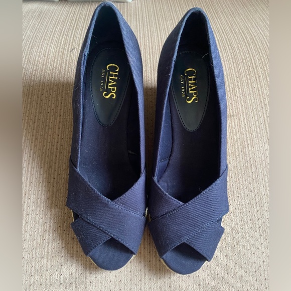 Chaps Twine Navy Blue Wedge heels NWOT - Picture 1 of 6